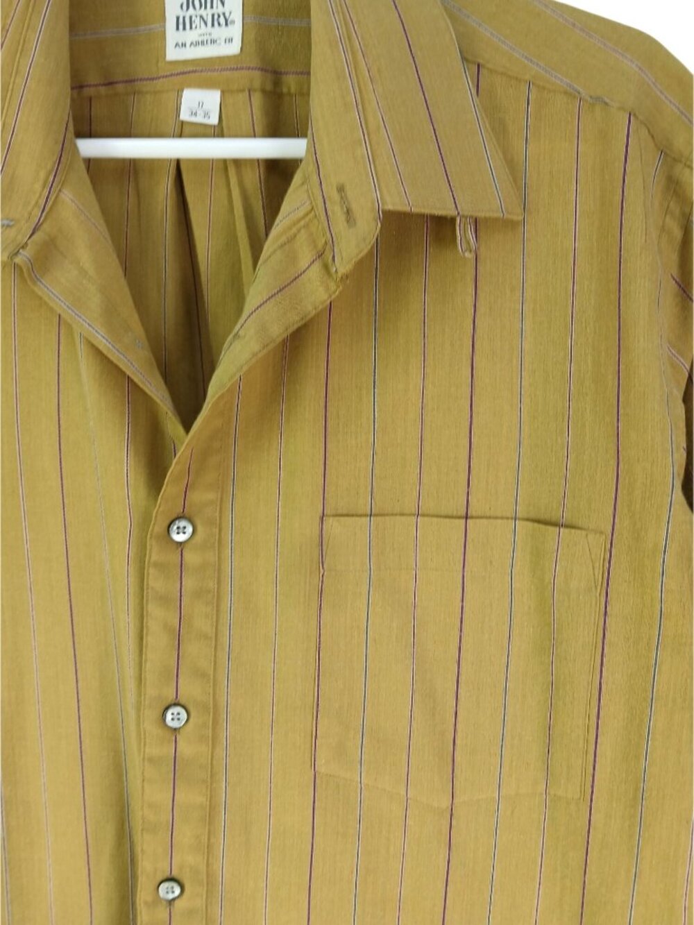 Vintage John Henry Mustard Yellow Striped Button Up Shirt Size 17 34-35 Athletic - Picture 3 of 15